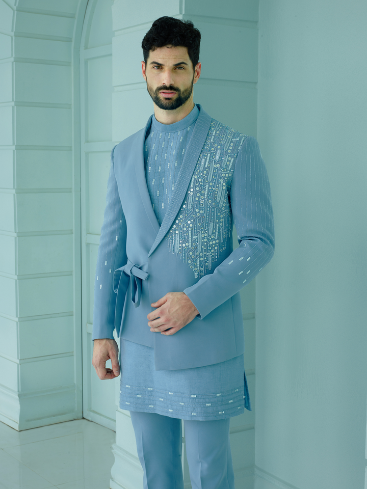 Gleaming Blue Abstract Indo-Western
