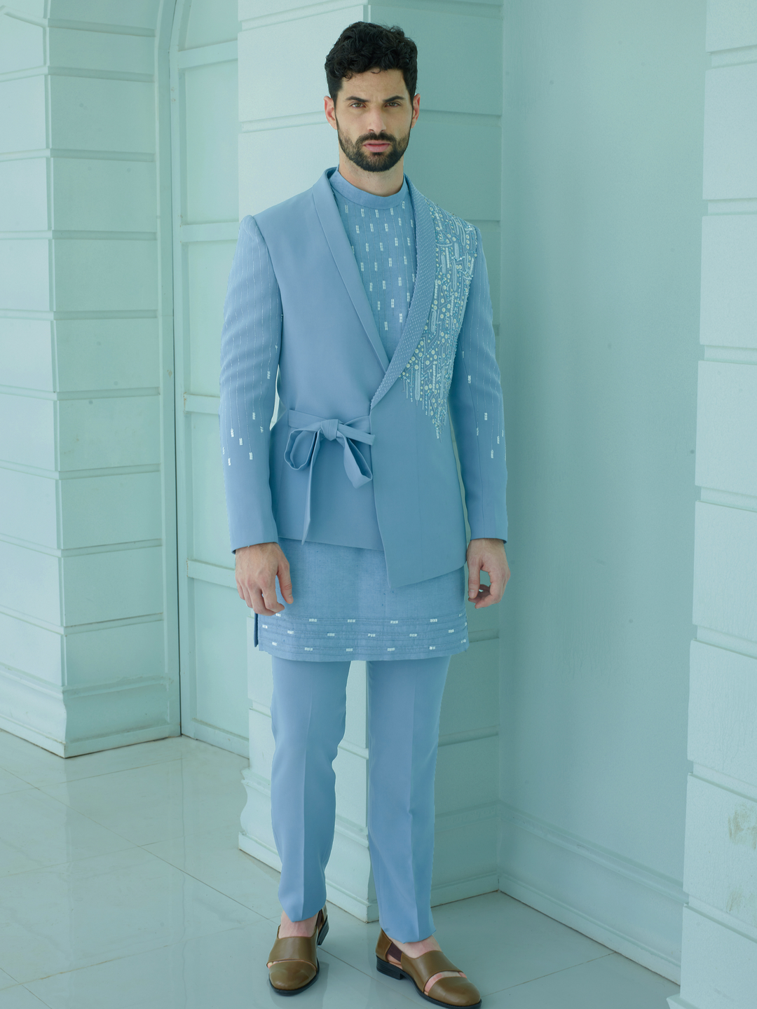 Gleaming Blue Abstract Indo-Western
