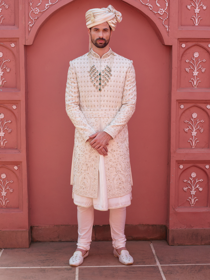 Opulent Cream Silk Sherwani