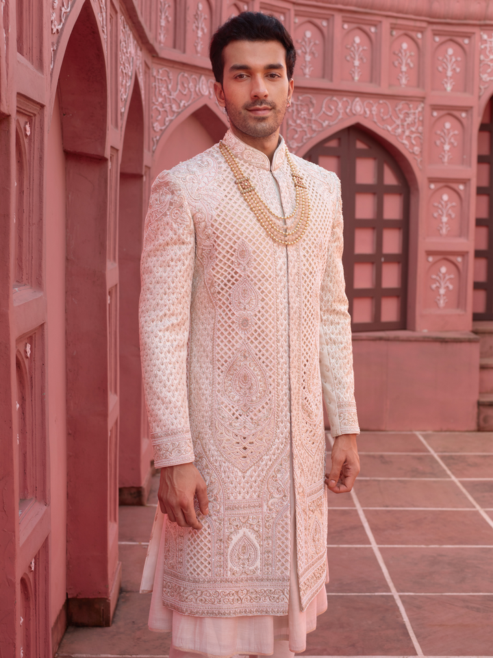 Light Gold Silk Cutwork Sherwani