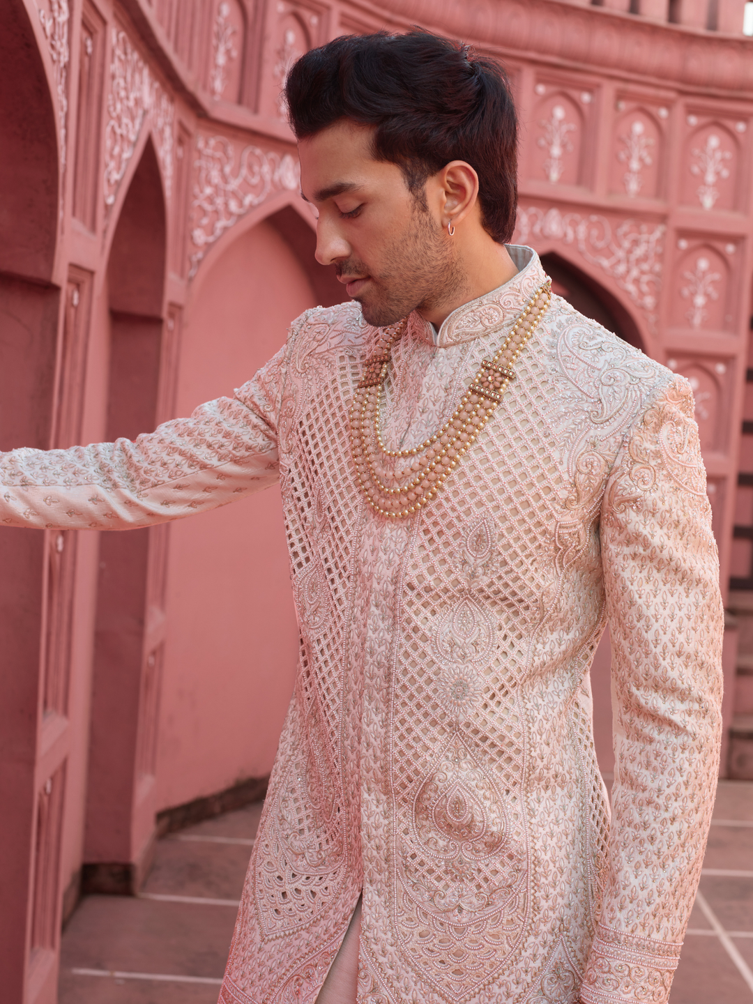 Light Gold Silk Cutwork Sherwani