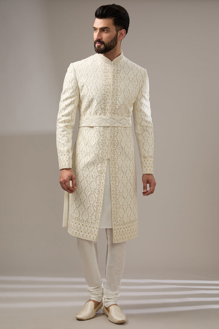 Ivory Jaal Work Sherwani Set