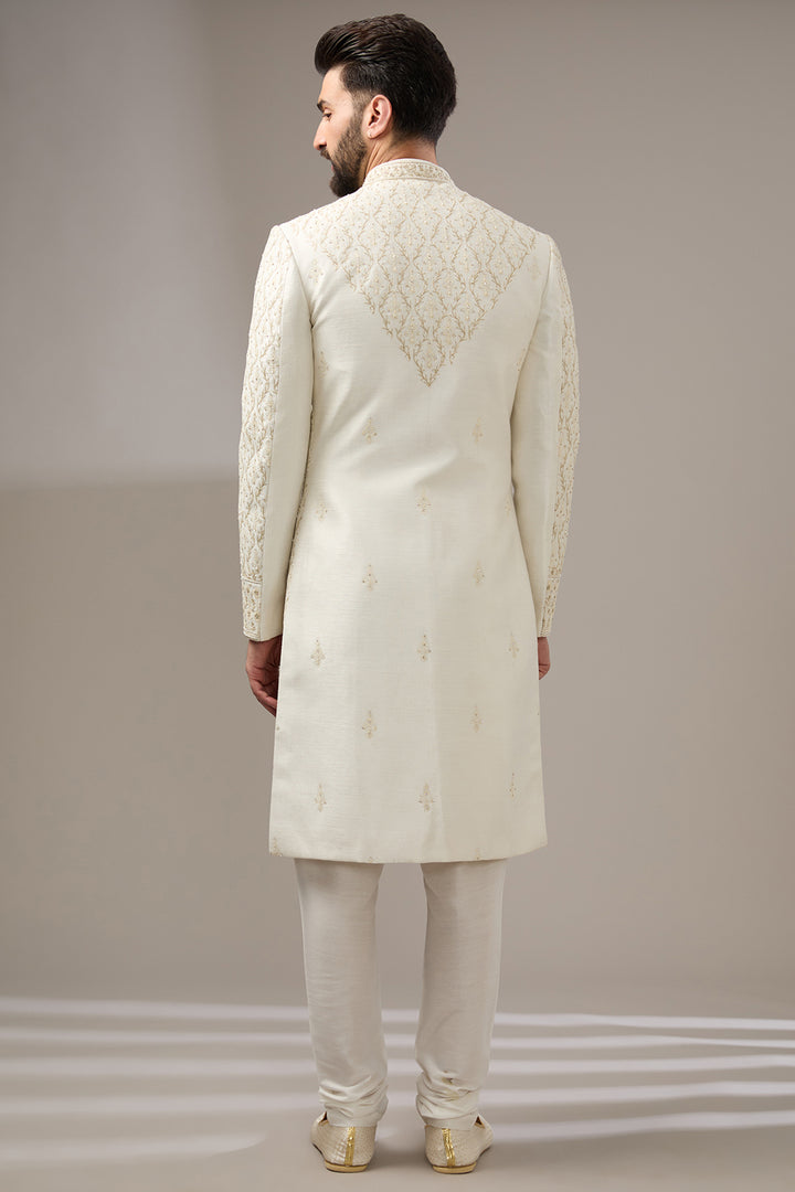 Ivory Jaal Work Sherwani Set
