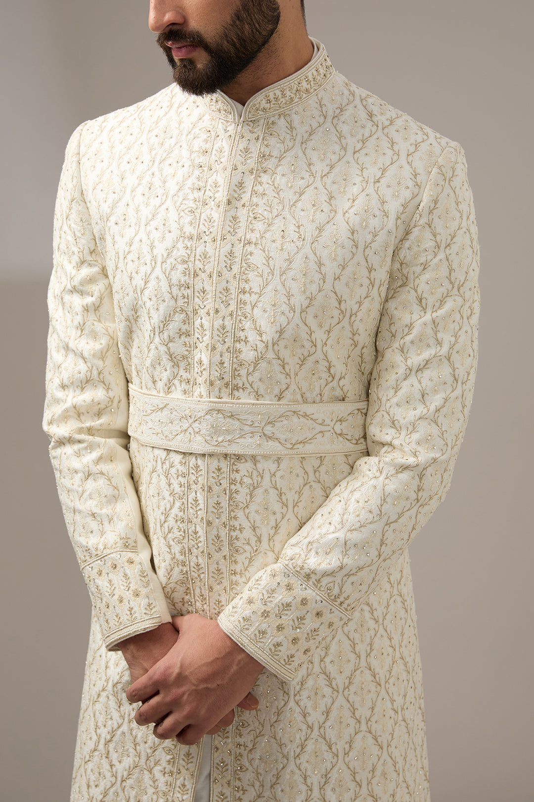 Ivory Jaal Work Sherwani Set