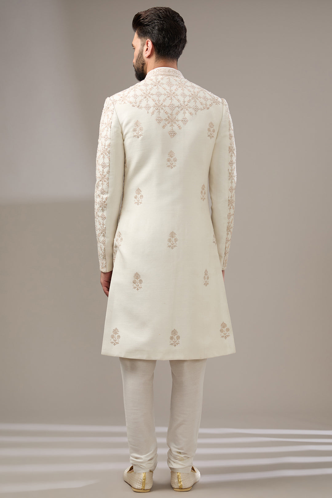 Ivory Geometric Embellished Sherwani Set