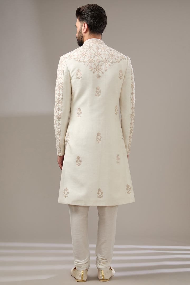 Ivory Geometric Embellished Sherwani Set