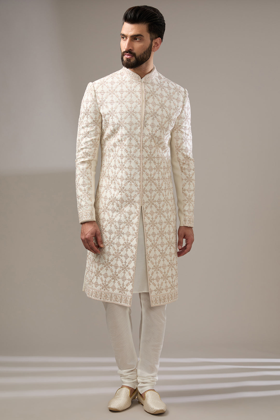 Ivory Geometric Embellished Sherwani Set