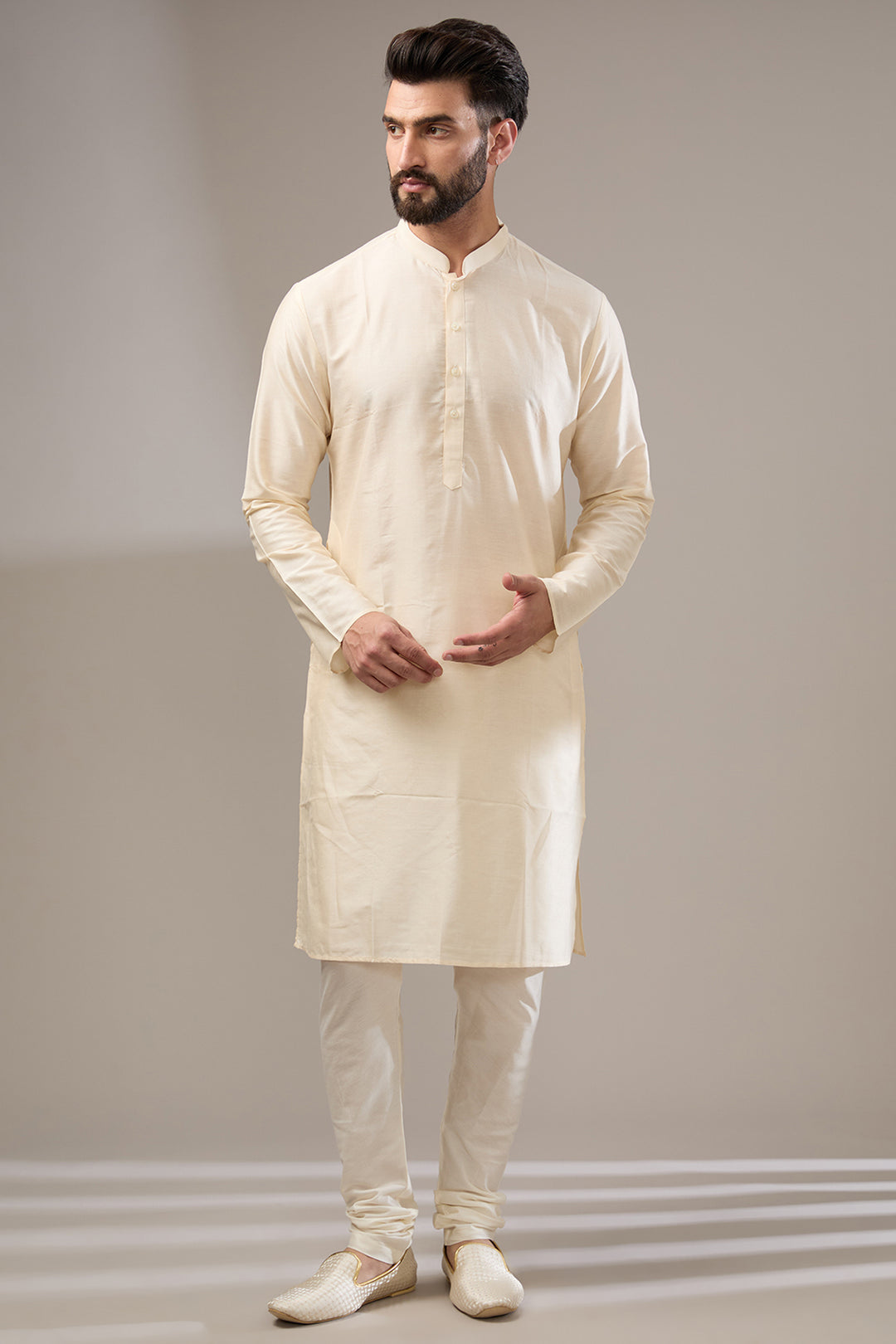 Elephant Motif Cream Sherwani Set
