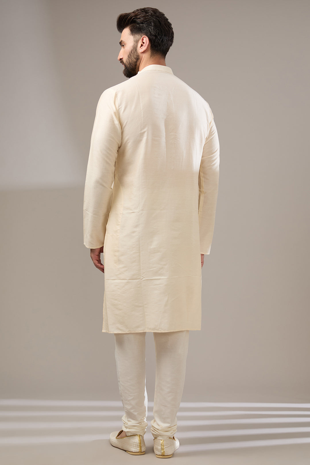 Elephant Motif Cream Sherwani Set