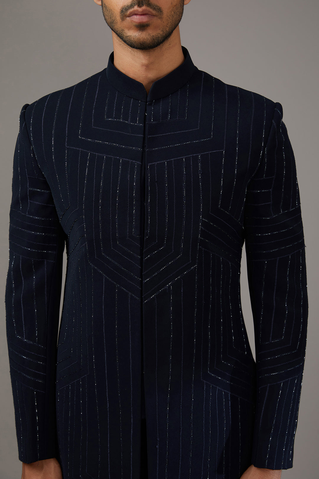 Indigo Geometric Embellished Indo-Western Set