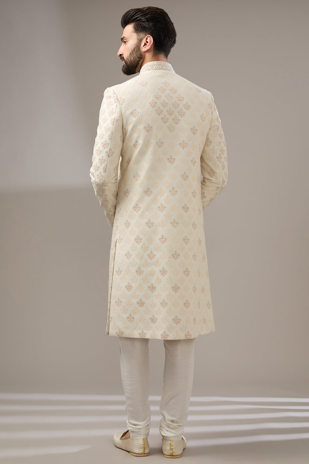 Cream Zari Tikki Sherwani Set