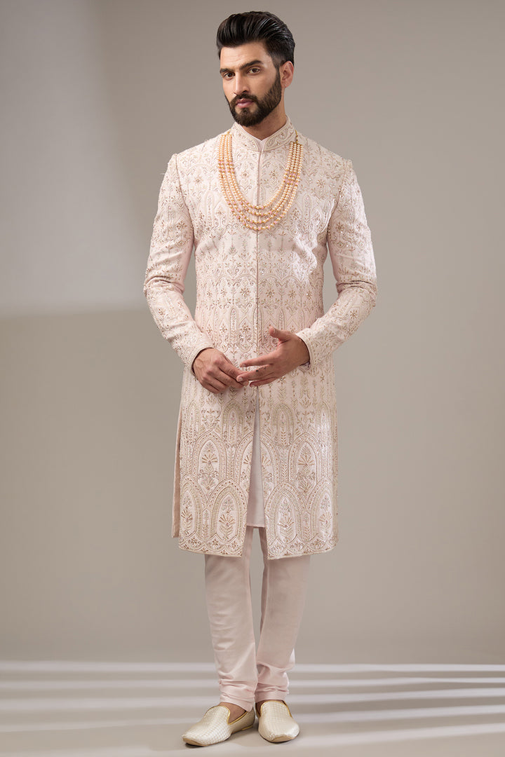 Pink Poth & Cutdana Sherwani Set