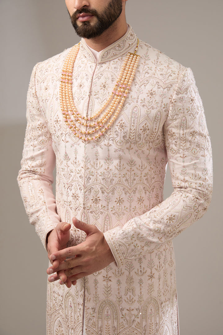 Pink Poth & Cutdana Sherwani Set