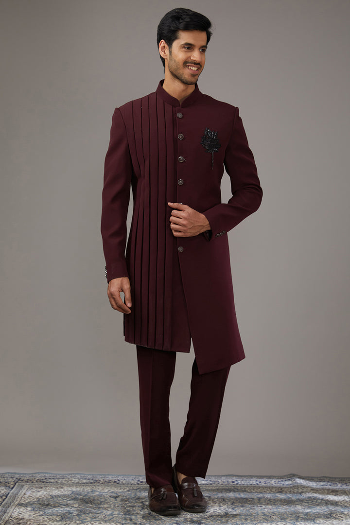 Maroon Melange Indo-Western Set