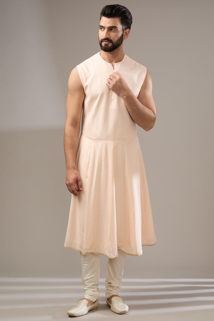 Ivory Peach Floral Sherwani Set