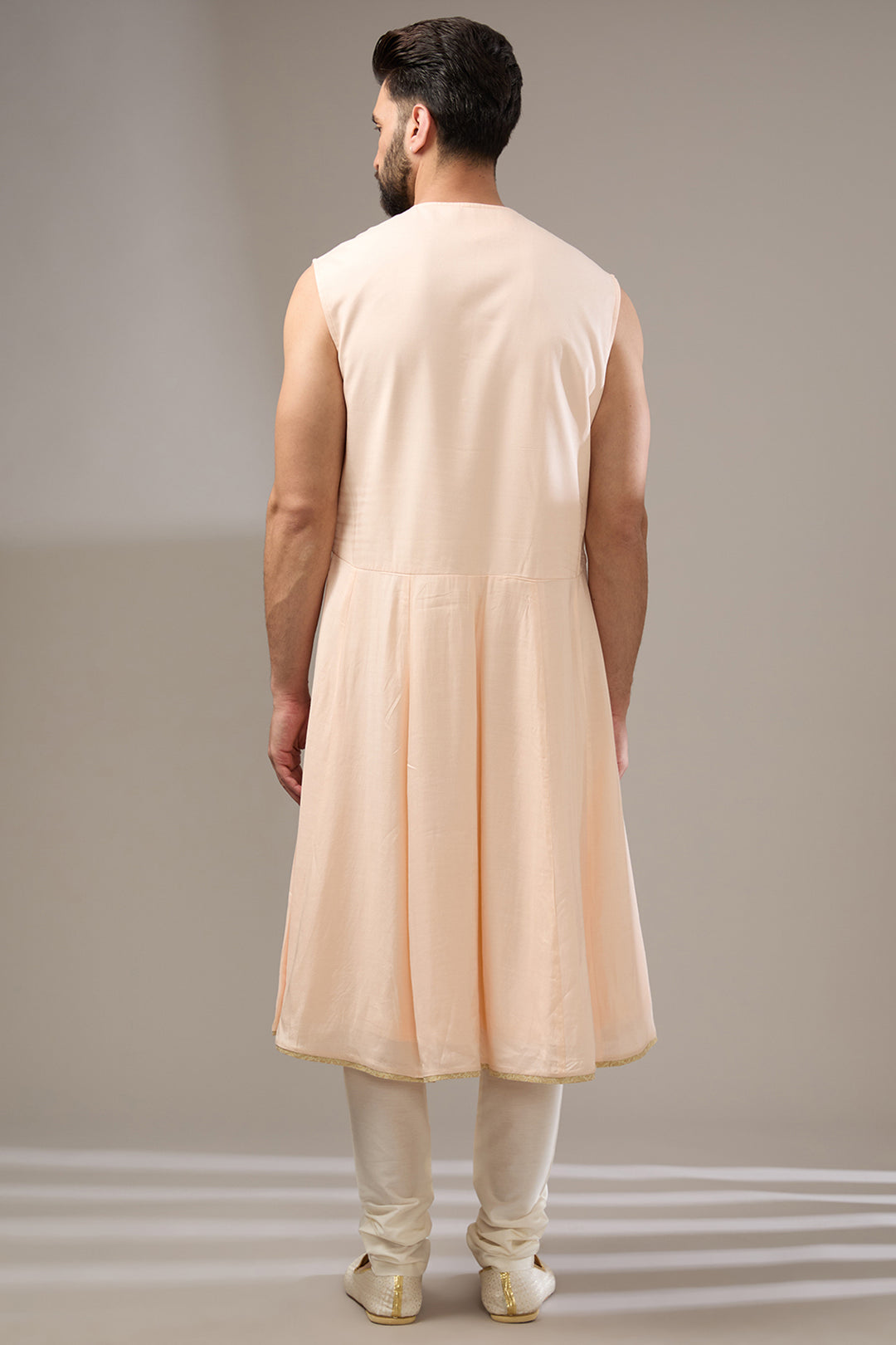 Ivory Peach Floral Sherwani Set