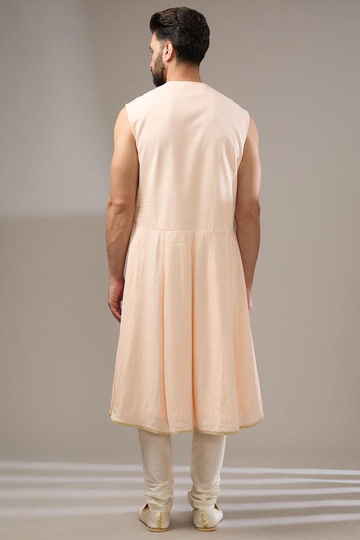 Ivory Peach Floral Sherwani Set