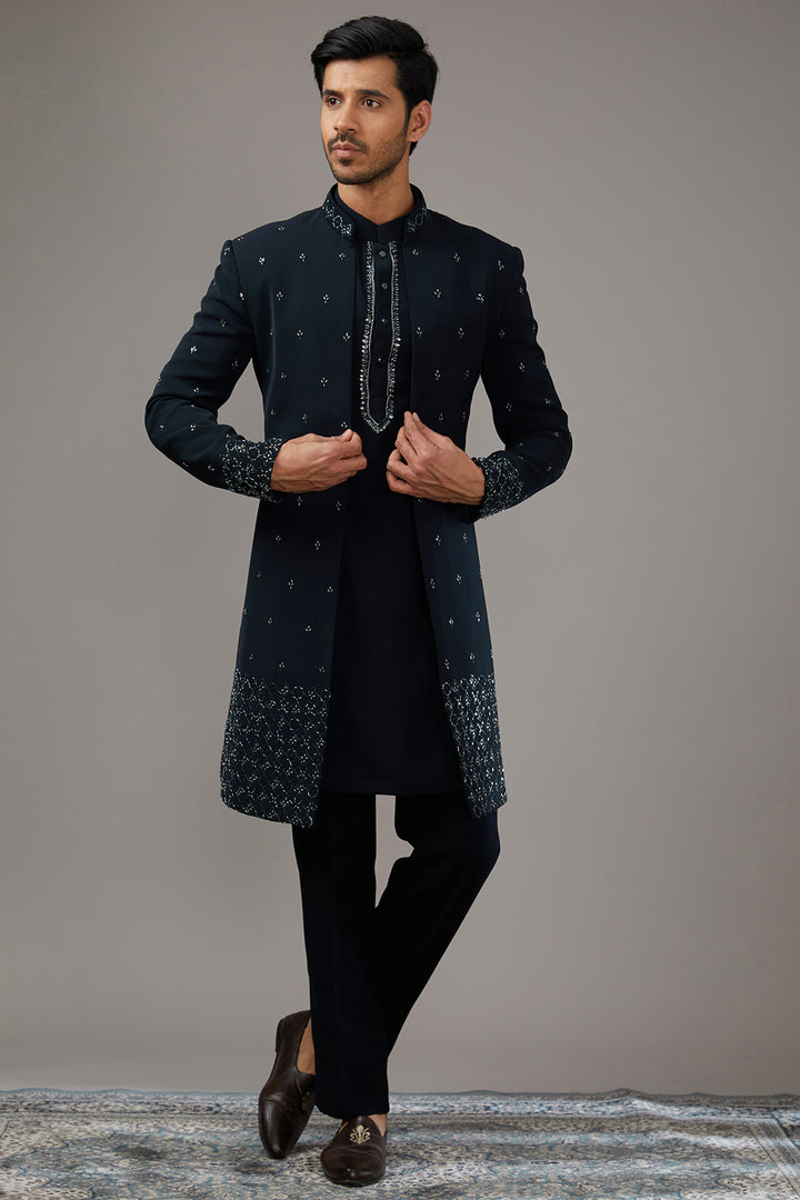 Azure Blue Embroidered Indo-Western Set