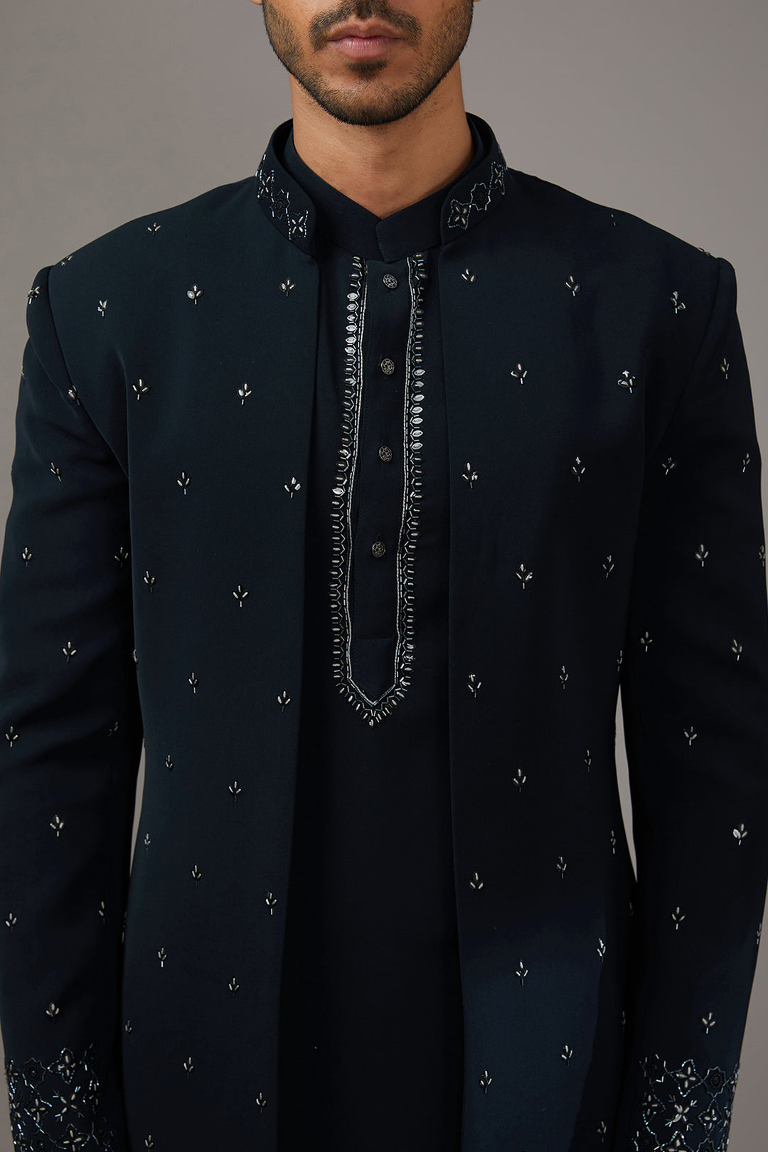 Azure Blue Embroidered Indo-Western Set