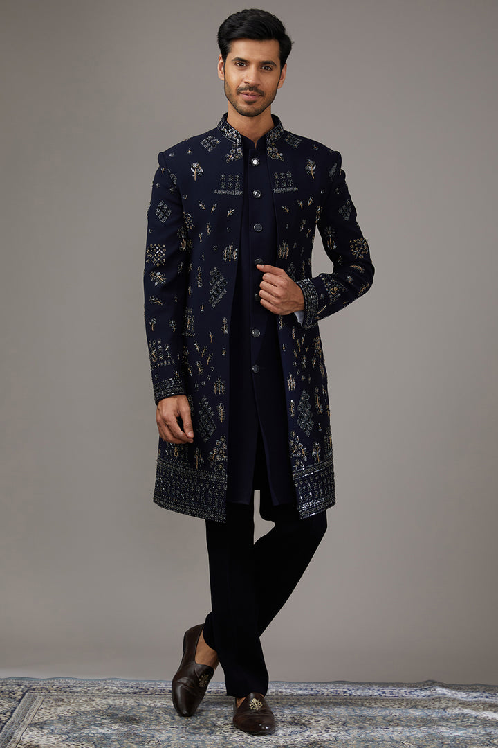Antique Blue Embellished Indo-Western Set