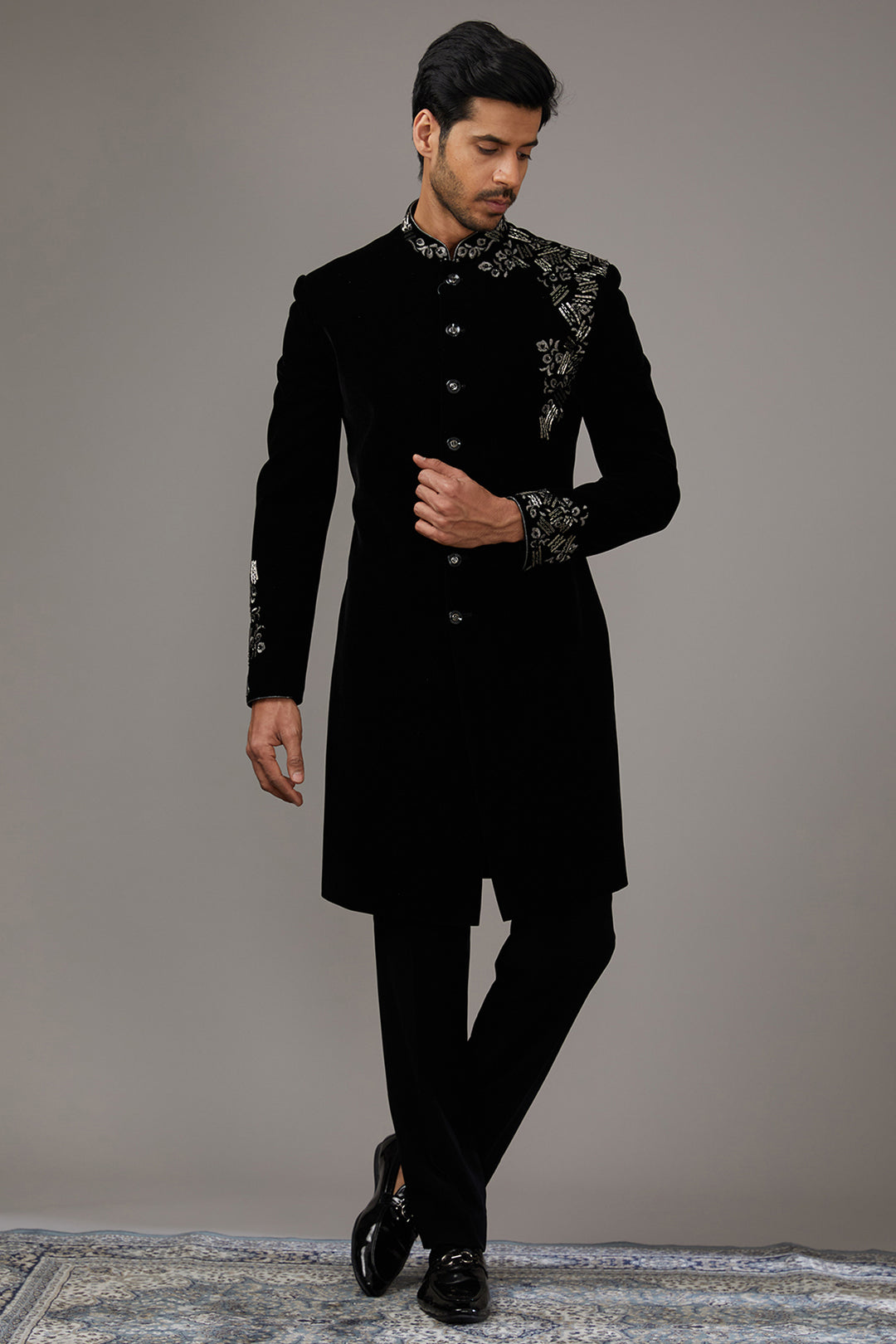 Silver Noir Velvet Indo-Western Set
