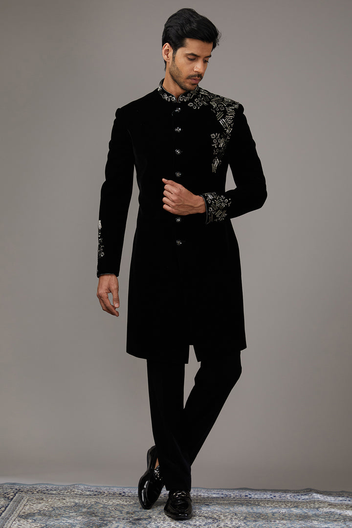 Silver Noir Velvet Indo-Western Set