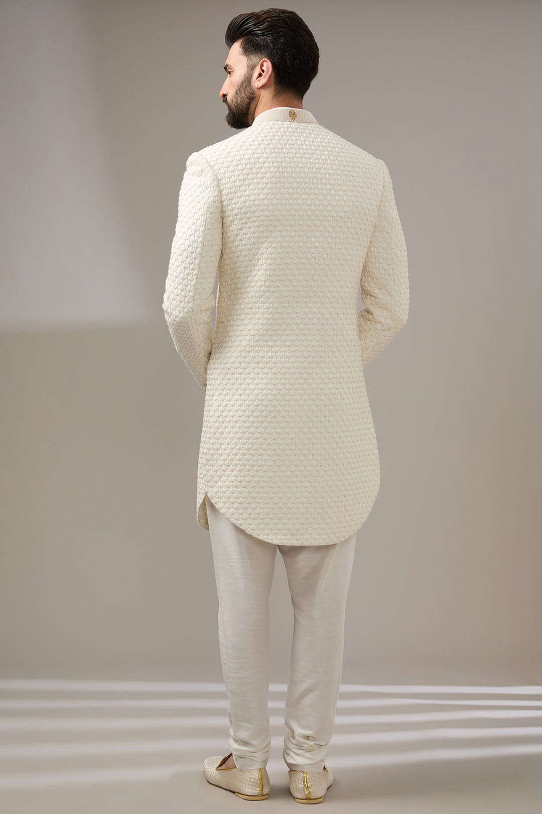 Ivory Poth Work Sherwani Set