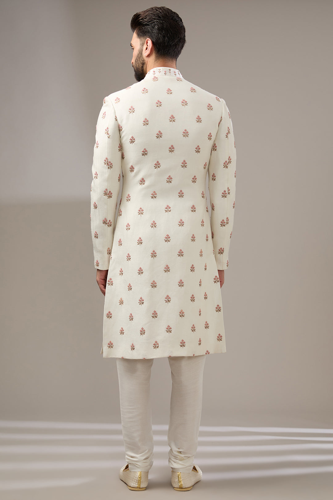 Floral Handwork Ivory Sherwani Set