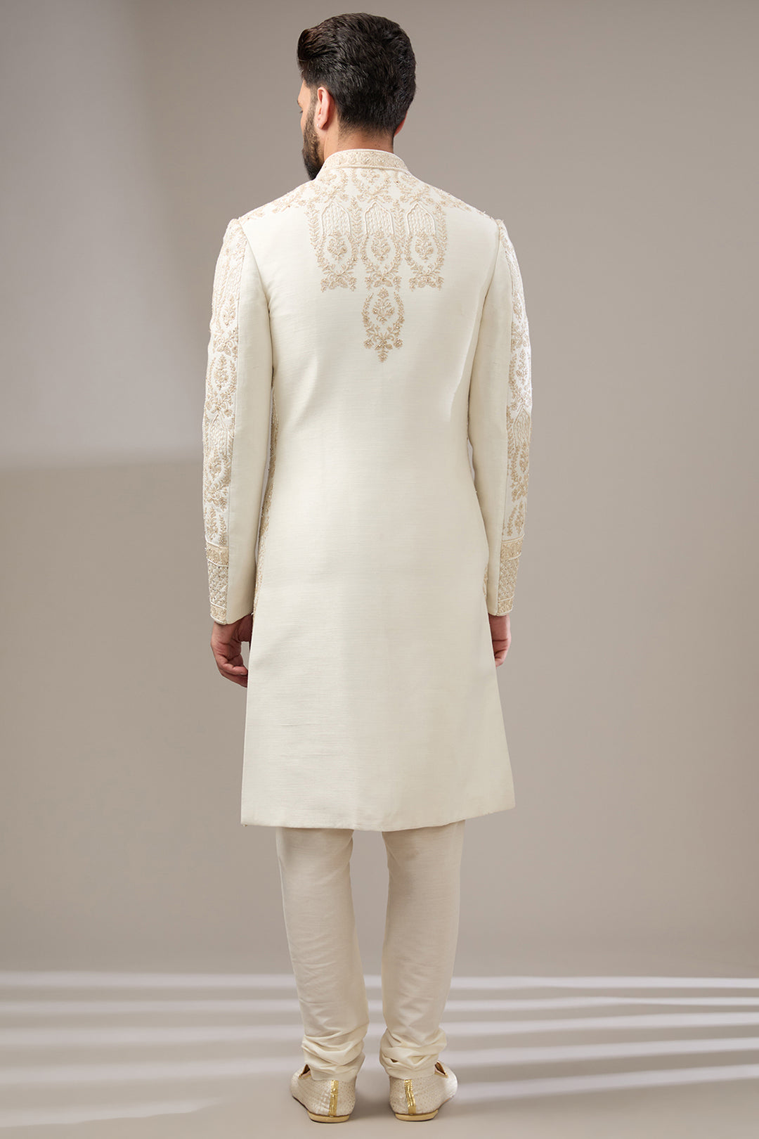 Ivory Zari Work Sherwani Set