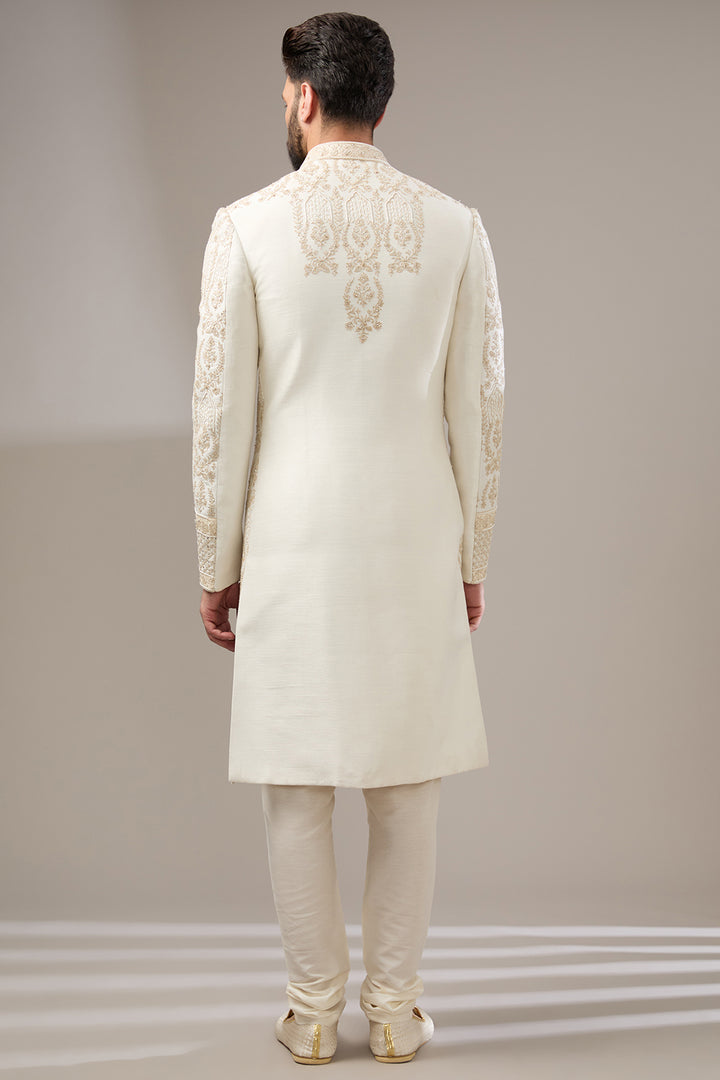 Ivory Zari Work Sherwani Set