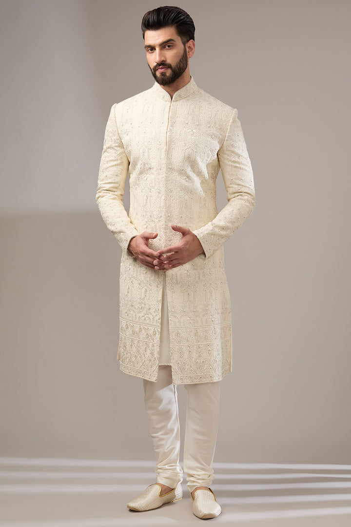 Ivory Silk Blossom Sherwai Set