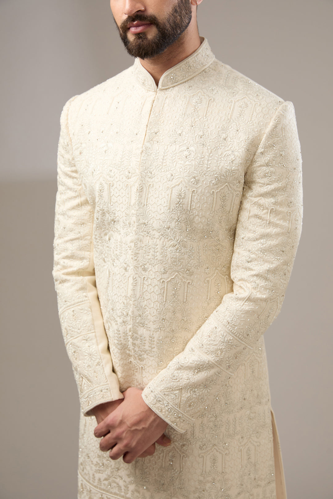 Ivory Silk Blossom Sherwai Set