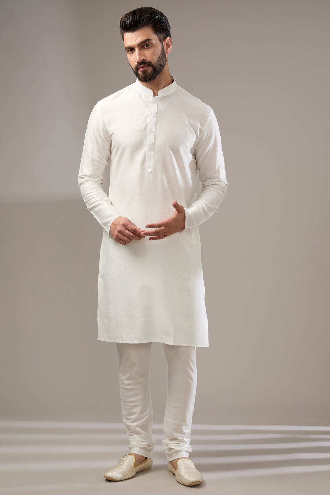 Ivory & Pink Accent Lucknowi Sherwani Set