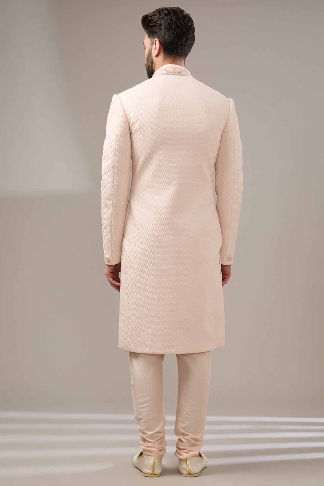 Embossed Peach Sherwani Set