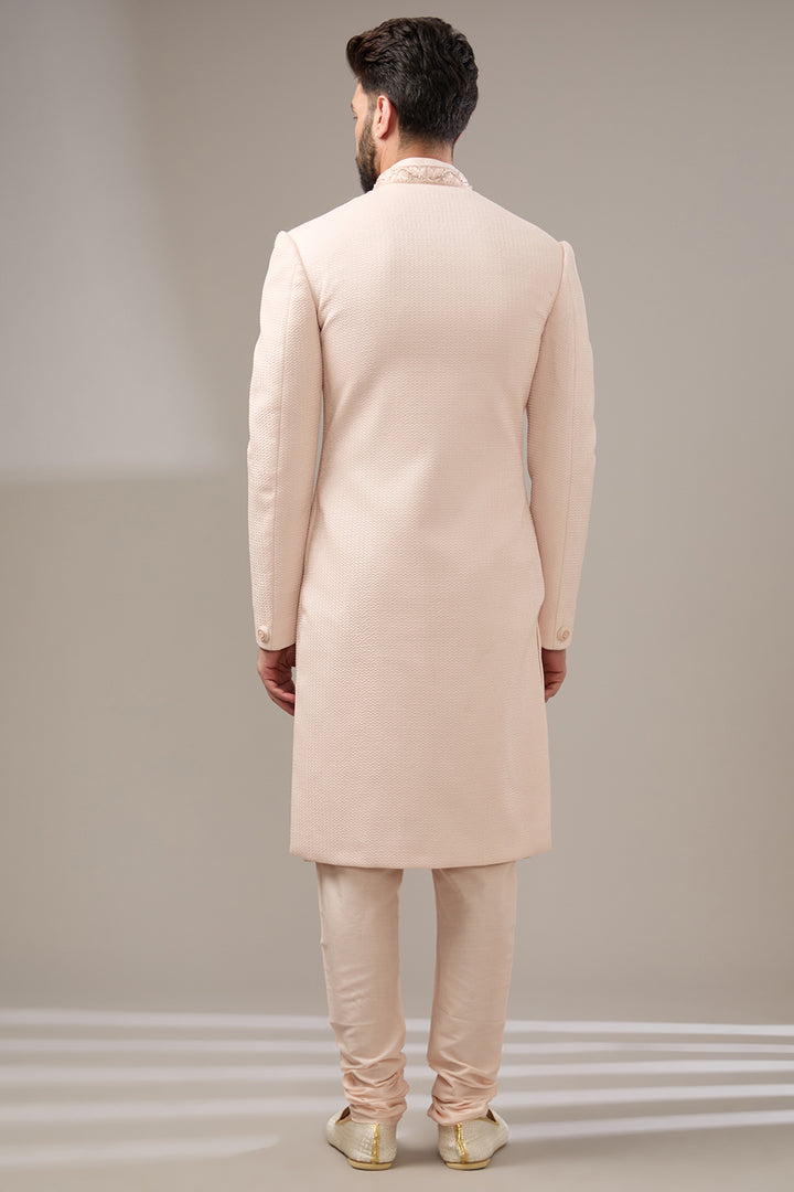 Embossed Peach Sherwani Set