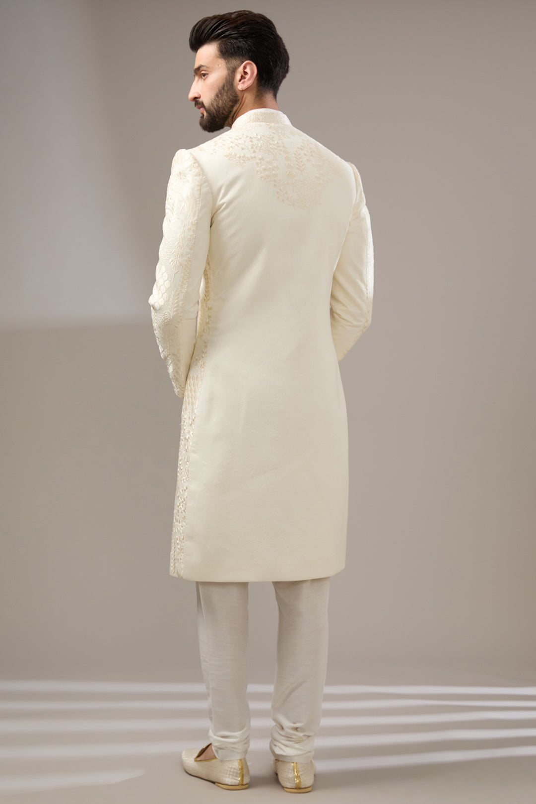 Off-White Abstract Print Sherwani