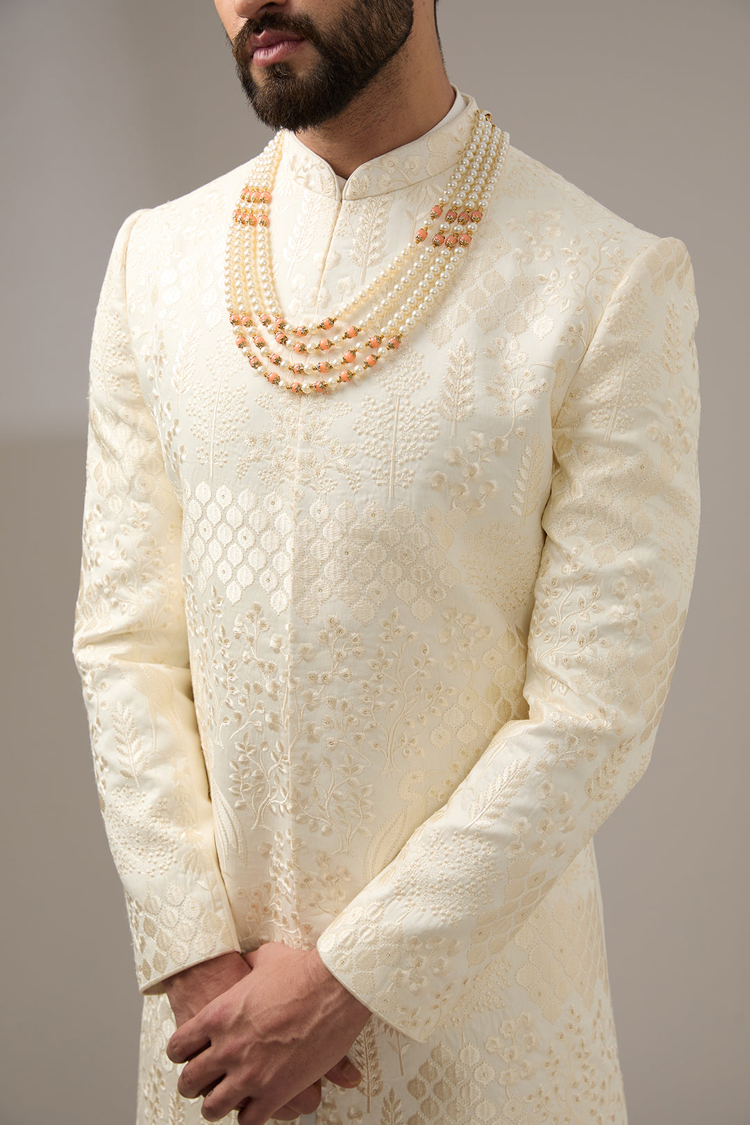 Off-White Abstract Print Sherwani