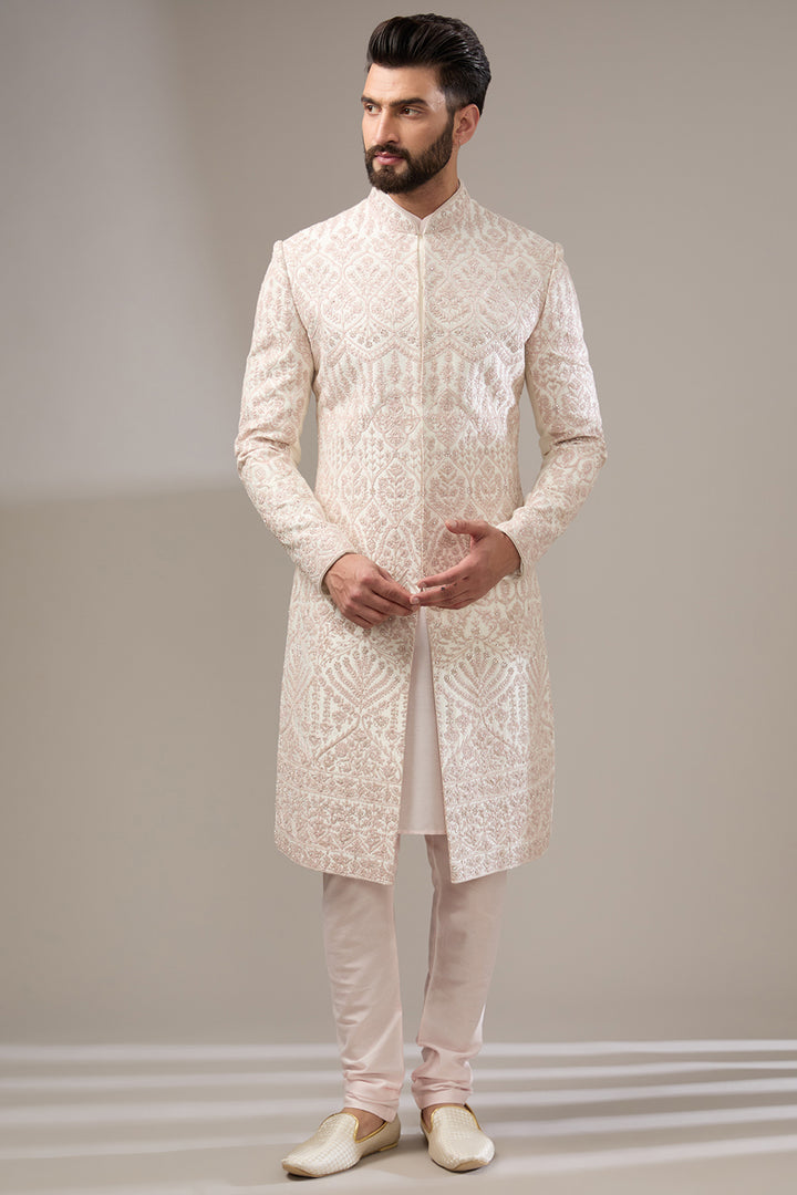 Pink Zari Embellished Sherwani Set