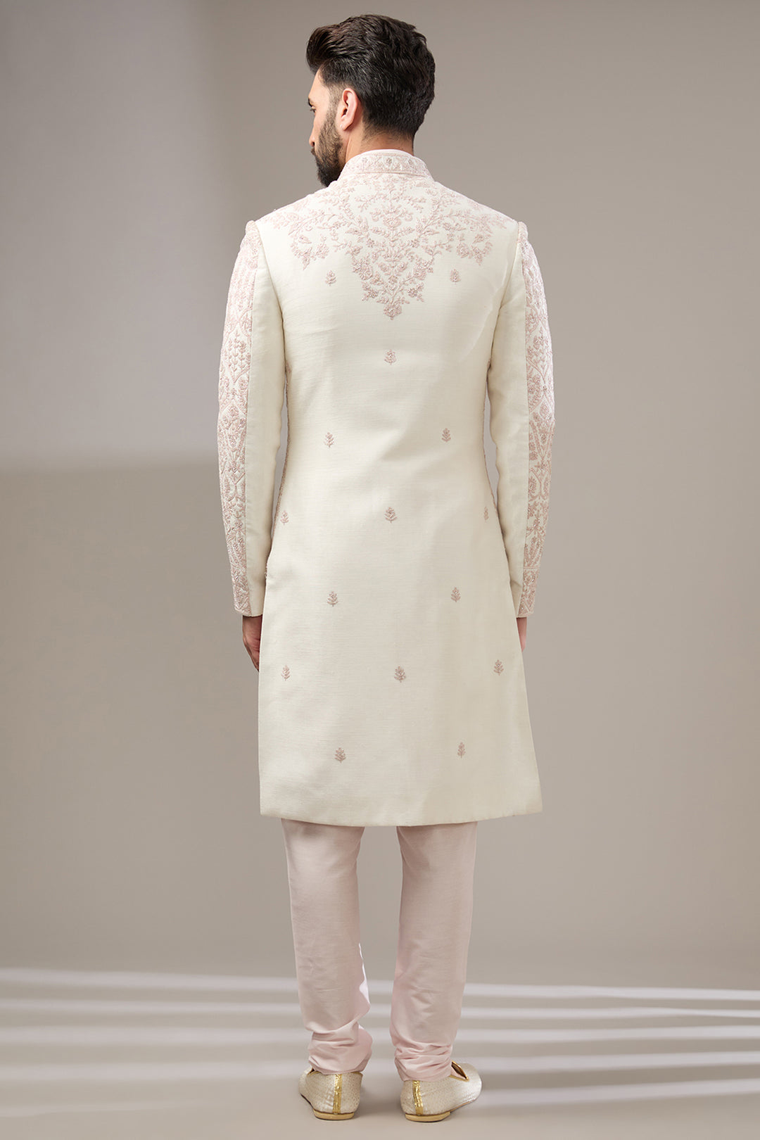 Pink Zari Embellished Sherwani Set