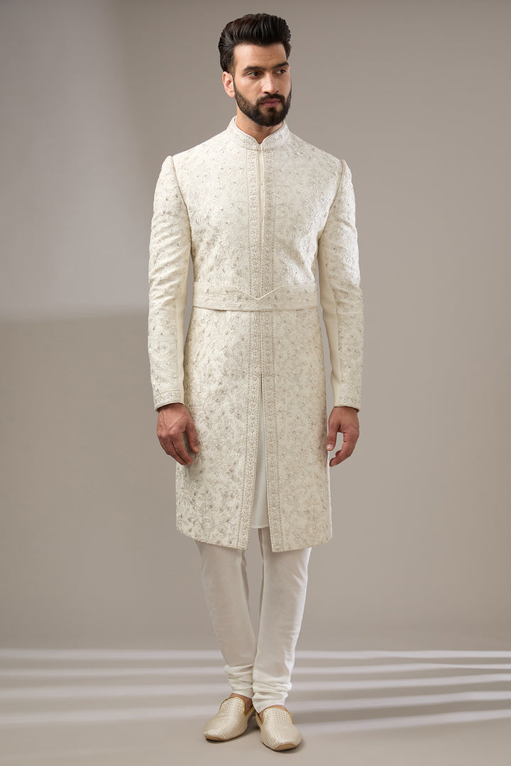 Ivory Floral Elegance Sherwani Set