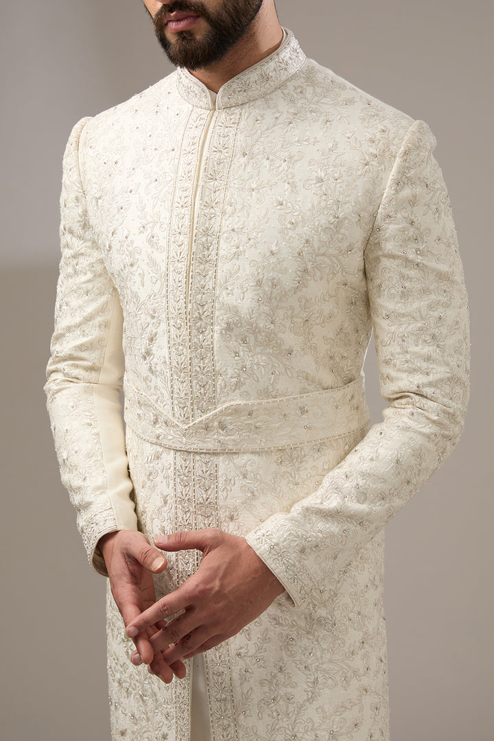 Ivory Floral Elegance Sherwani Set
