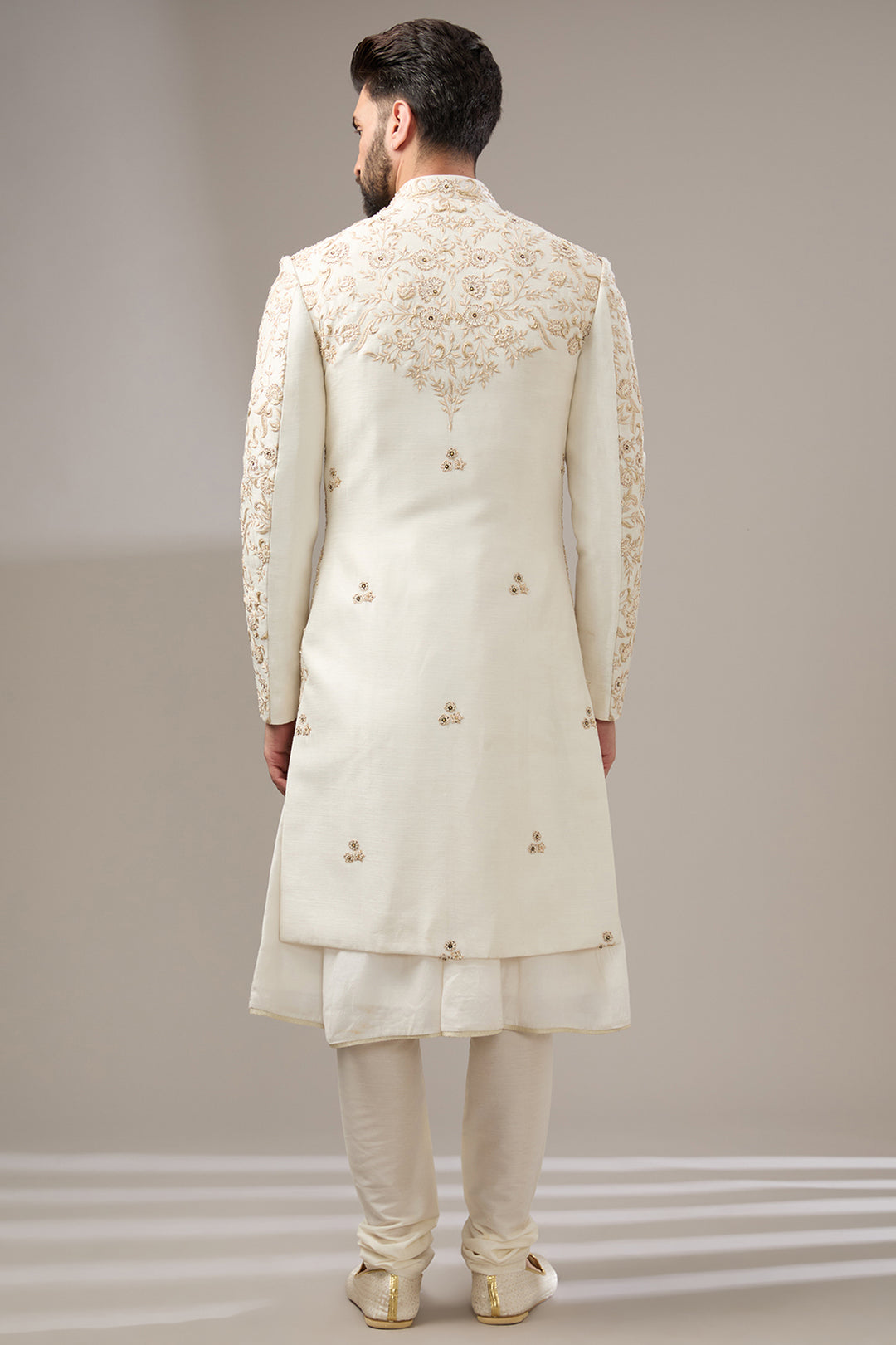 Ivory Floral Embellished Sherwani Set