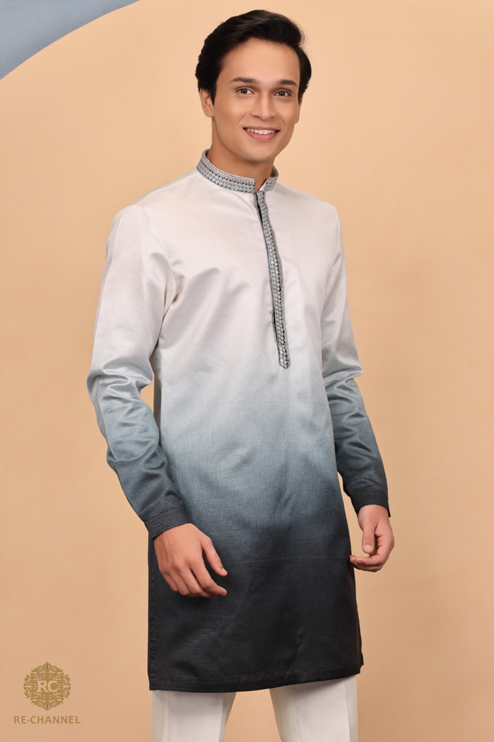 Ombre white and black kurta set
