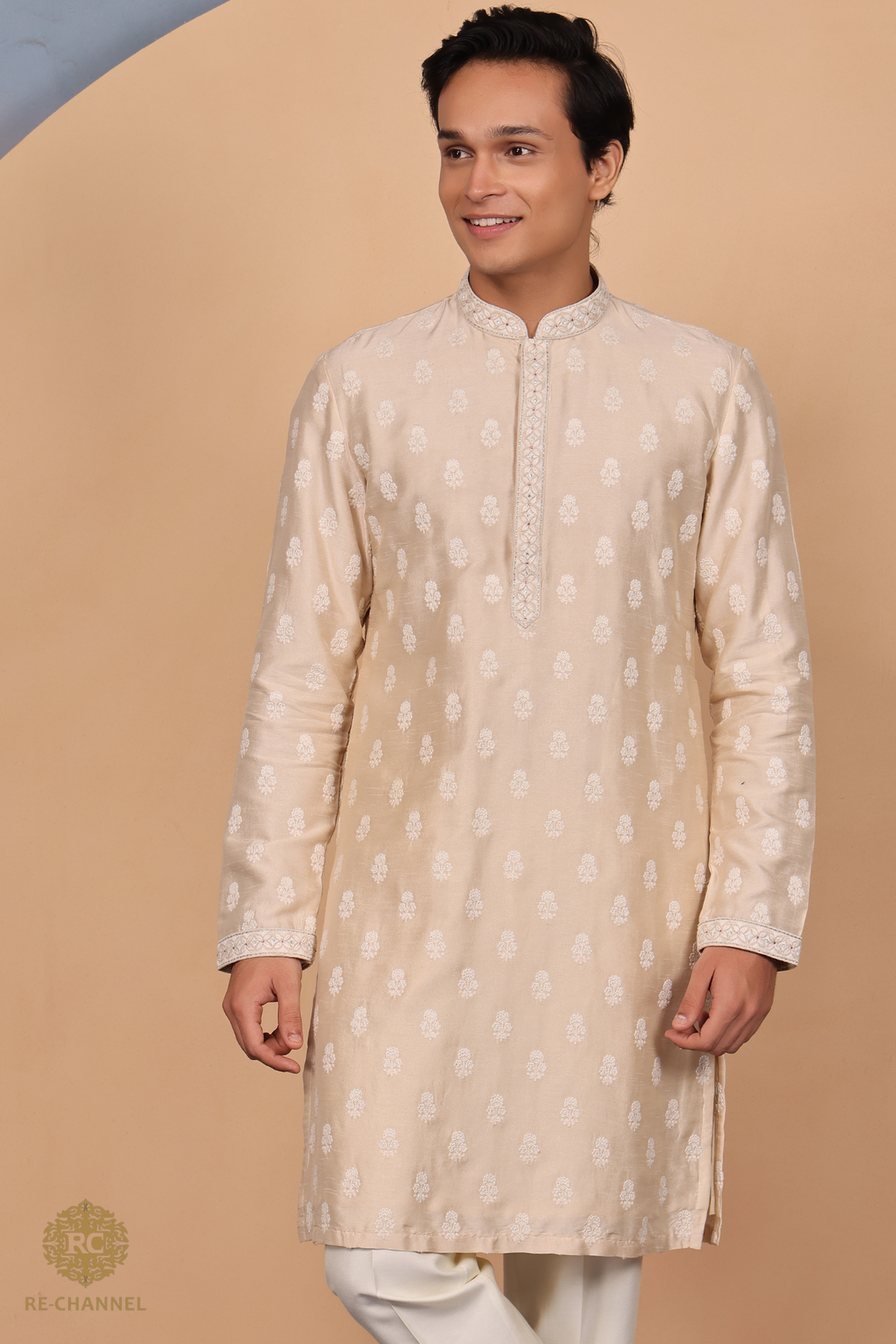 Light gold silk kurta set