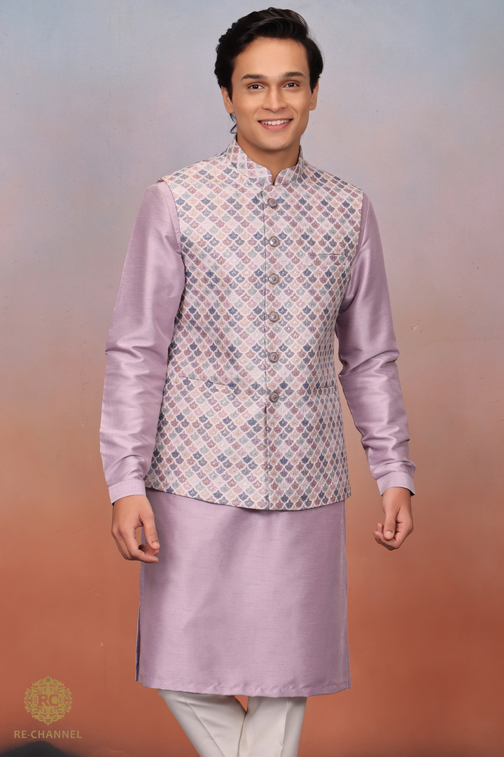 Silk Mauve Bandi Kurta Set