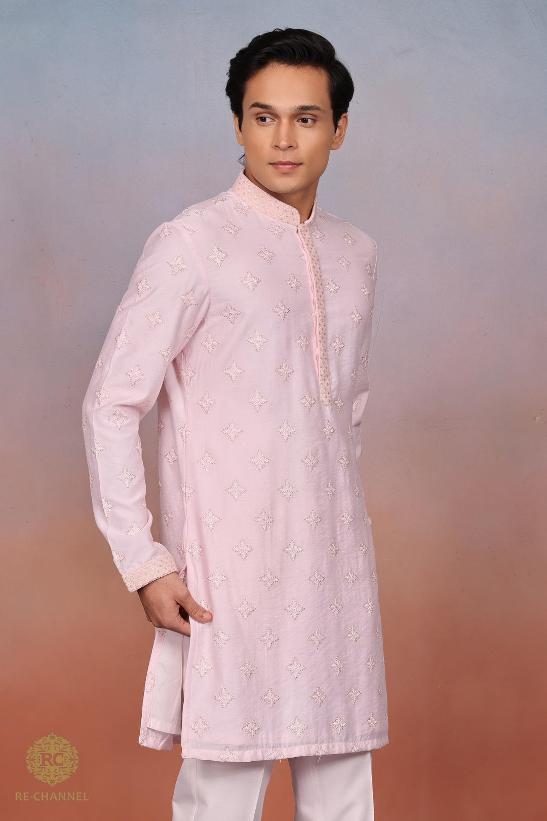 Light Pink Kurta Set in Silk