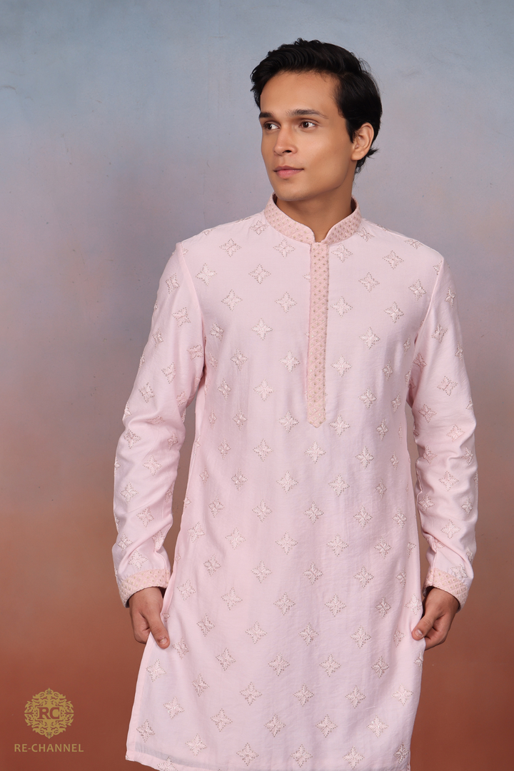 Light Pink Kurta Set in Silk