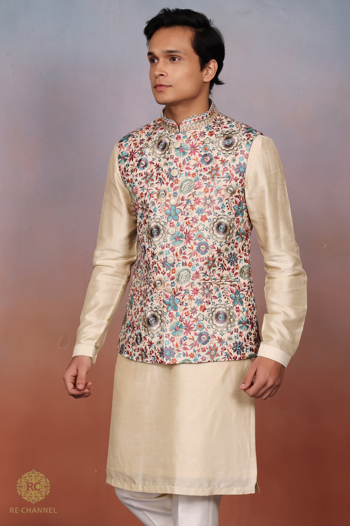 Silk Golden bandi kurta set