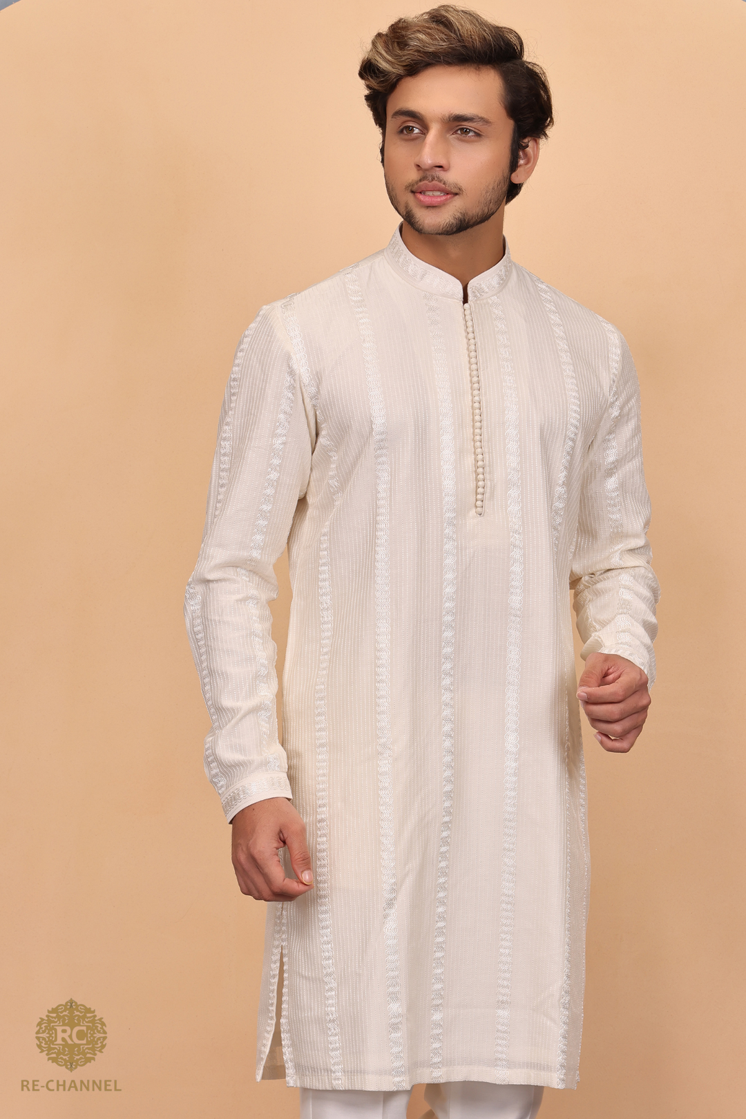 Cream Silk kurta Set