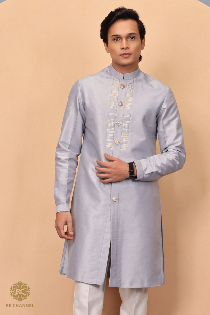 Grey indo-western with abstract gotta work
